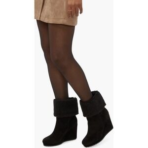 Just Fab‎ Cameron Sherpa Wedge Ankle Boots Faux Fur Cuff Black US 8 NEW